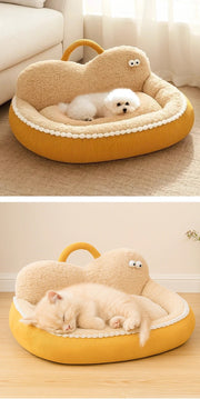 TUXTOOX Washable Plush Pet Bed Sofa, Soft Calming Pet Nest with Raised Bolster Support, Non-Slip Warm Cozy Sleeping Bed for Cats & Small Medium Dogs