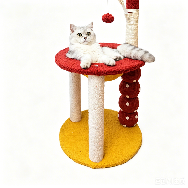TUXTOOX Creative Candy-Inspired 2-Tier Cat Tree, Artistic Multi-Level Cat Tower with Natural Sisal Scratching Posts, Soft Teddy Velvet Lounge Platform & Hanging Teaser Ball, Stylish Indoor Cat Activity Center for Home Decor