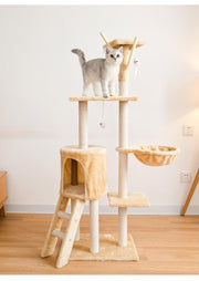 TUXTOOX Luxury Full Sisal Cat Tree Tower, Multi-Level Cat Condo with Hammock, Elevated Perch, Ladder & Hanging Toys, Stable Heavy Duty Scratching Post Activity Center for Indoor Cats