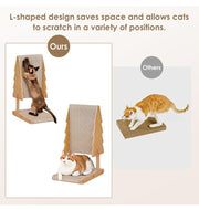 TUXTOOX L-Shaped Vertical Cat Scratcher, Large Durable Corrugated Cardboard Scratch Pad with Solid Wooden Frame, Space-Saving Wall Mount Cat Furniture Protector, 2-in-1 Scratching & Lounge Rest Bed for Indoor Cats