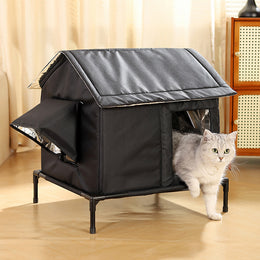 Outdoor Cat House Windproof Warm Weatherproof Door Stray Cat Shelter Elevated Feet for Park Garage Porch Backyard