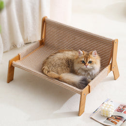 Breathable Woven Cat Sofa Bed – Elevated Wooden Cat Couch Scratch-Resistant & Breathable Woven Design