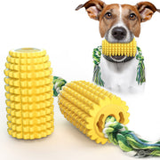 TUXTOOX Corn Shaped Dog Chew Toy with Cotton Rope, Durable TPR Dental Toothbrush Toy for Aggressive Chewers, Interactive Tug Teething Toy, Teeth Cleaning Anxiety Relief Play Toy for Small Medium Large Dogs