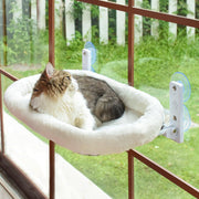 TUXTOOX Extra Large Foldable Cat Hammock Bed, Breathable Mesh Elevated Cat Lounger, Stable Hanging Cooling Cat Bed, Portable Easy-Clean Stress Relief Indoor Sleeping Bed for Cats - Beige