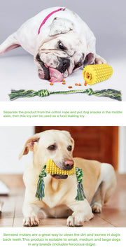 TUXTOOX Corn Shaped Dog Chew Toy with Cotton Rope, Durable TPR Dental Toothbrush Toy for Aggressive Chewers, Interactive Tug Teething Toy, Teeth Cleaning Anxiety Relief Play Toy for Small Medium Large Dogs
