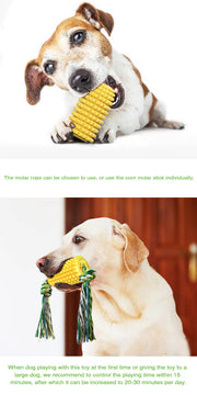 TUXTOOX Corn Shaped Dog Chew Toy with Cotton Rope, Durable TPR Dental Toothbrush Toy for Aggressive Chewers, Interactive Tug Teething Toy, Teeth Cleaning Anxiety Relief Play Toy for Small Medium Large Dogs