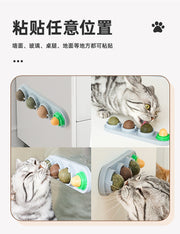 TUXTOOX 4-in-1 Rotatable Catnip Wall Balls, Natural Silvervine & Gall Fruit Cat Chew Toy, Dust-Proof Self-Adhesive Dental Cleaning Cat Ball, Stress Relief Hairball Remover Interactive Cat Treat Set