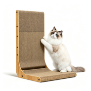 TUXTOOX L-Shaped Vertical Cat Scratcher, Large Durable Corrugated Cardboard Scratch Pad with Solid Wooden Frame, Space-Saving Wall Mount Cat Furniture Protector, 2-in-1 Scratching & Lounge Rest Bed for Indoor Cats