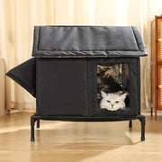 Outdoor Cat House Windproof Warm Weatherproof Door Stray Cat Shelter Elevated Feet for Park Garage Porch Backyard