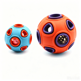 TUXTOOX Treat Dispensing Dog Ball Toy with Bell, Durable Double-Layer Rubber Bouncy Squeaky Chew Toy, Interactive Mental Stimulation Dental Enrichment Toy for Small Medium Large Aggressive Chewers