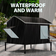 Outdoor Cat House Windproof Warm Weatherproof Door Stray Cat Shelter Elevated Feet for Park Garage Porch Backyard