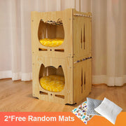 Cat Nest for All Seasons Enclosed Cat Bed for Summer Heat Dissipation and Cool Upper and Lower Bunk Beds Cat Hammocks with Free Mats