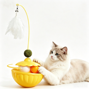 TUXTOOX Interactive Cat Treat Dispensing Puzzle Toy, Wobble Slow Feeder Cat Toy with Feather Teaser & Catnip Ball, Indoor Boredom Relief Mental Stimulation Rolling Play Toy for Cats
