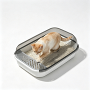 TUXTOOX Large Cat Litter Box with Anti-Tracking Sand Filter Ramp & Anti-Scatter Fence Design - Semi-Enclosed Hooded Pet Potty for Reduced Mess - Easy Clean Plastic Kitty Toilet