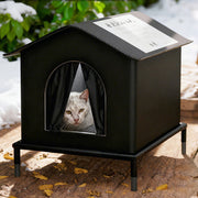 Outdoor Cat House Windproof Warm Weatherproof Door Stray Cat Shelter Elevated Feet for Park Garage Porch Backyard