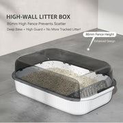 TUXTOOX Large Cat Litter Box with Anti-Tracking Sand Filter Ramp & Anti-Scatter Fence Design - Semi-Enclosed Hooded Pet Potty for Reduced Mess - Easy Clean Plastic Kitty Toilet