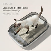 TUXTOOX Large Cat Litter Box with Anti-Tracking Sand Filter Ramp & Anti-Scatter Fence Design - Semi-Enclosed Hooded Pet Potty for Reduced Mess - Easy Clean Plastic Kitty Toilet