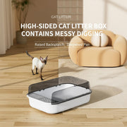 TUXTOOX Large Cat Litter Box with Anti-Tracking Sand Filter Ramp & Anti-Scatter Fence Design - Semi-Enclosed Hooded Pet Potty for Reduced Mess - Easy Clean Plastic Kitty Toilet