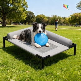 Chew-Resistant Elevated Dog Bed Breathable with Bolster – Keep Your Dog Cool & Supported