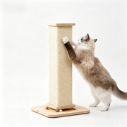 TUXTOOX 65cm Cat Scratching Post with Natural Sisal Rope, Stable Wooden Cat Scratcher Tower with Hanging Ball Toys & Teaser Wand, Anti-Slip Base Furniture Protector, Easy Assembly Interactive Indoor Cat Play Furniture