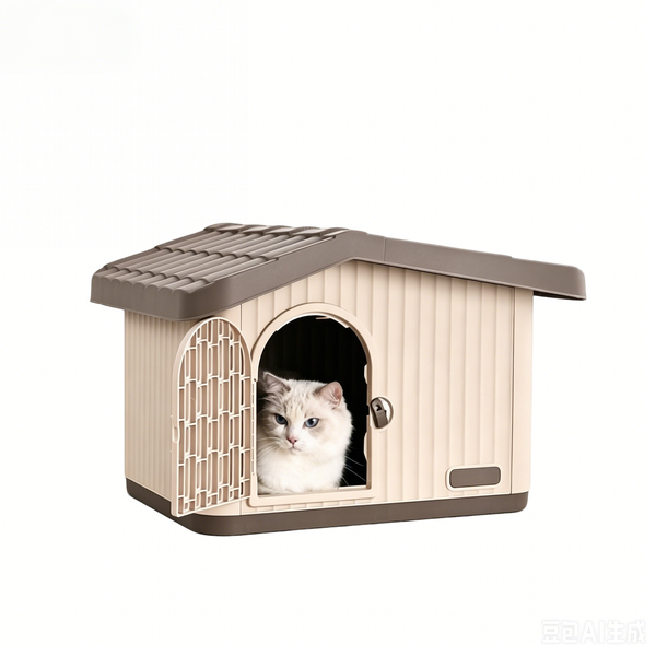 TUXTOOX All-Weather Semi-Enclosed Outdoor Cat House, Waterproof UV Sunproof Feral Cat Shelter with Removable Warm Cushion, Stable Moisture-Proof Foldable Portable Seasonal Pet Nest for Backyard, Balcony & Porch