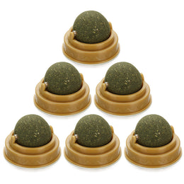6pcs Rotating Catnip Ball with Suction Cup – Edible Interactive Cat Toy for Boredom Relief