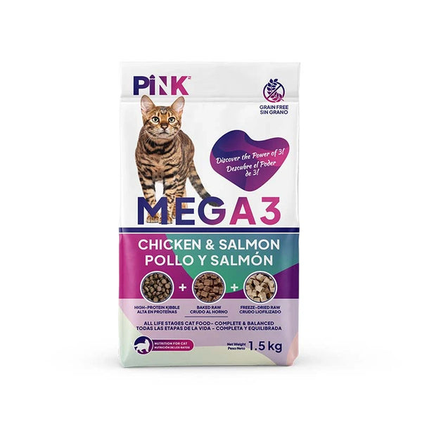 PINK MEGA 3 All Life Stage Cat Food Chicken and Salmon Recipe 1.5kg