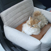 Cat lying on a car seat cover with Daxigua branding and Chinese text.