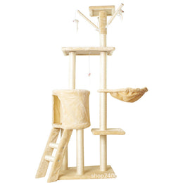 TUXTOOX Luxury Full Sisal Cat Tree Tower, Multi-Level Cat Condo with Hammock, Elevated Perch, Ladder & Hanging Toys, Stable Heavy Duty Scratching Post Activity Center for Indoor Cats