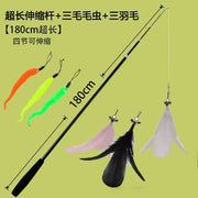 TUXTOOX 71 Inch Extra Long Telescopic Cat Wand Toy Set, Retractable Carbon Fiber Cat Teaser with Worm, Flower & Feather Replacement Refills, Anti-Slip Ergonomic Handle Interactive Bonding Exercise Toy for Indoor Cats