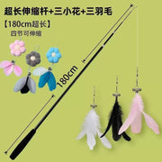 TUXTOOX 71 Inch Extra Long Telescopic Cat Wand Toy Set, Retractable Carbon Fiber Cat Teaser with Worm, Flower & Feather Replacement Refills, Anti-Slip Ergonomic Handle Interactive Bonding Exercise Toy for Indoor Cats
