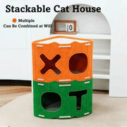 Felt Cat House with Holes Stackable Cat Castle House Corner Design Sturdy Cat Condo Four Seasons Folding Space Saving Detachable Semi-Enclosed Cat Bed