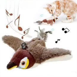 Flappy Bird Toy for Cats Simulated Flappy Flying Bird Toy Interactive Flapping Chirping Sparrow Bird Toy for Indoor Cats Touch Activated USB Rechargeable Toy
