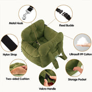 Dog Car Seat for Small Dogs Cats Washable Pet Booster Car Seats with Clip-On Safty Leash Comfy Deluxe Plush Carseat with Storage Pockets Puppy Car Travel Carrier Bed for Dogs