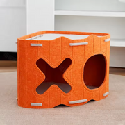 Felt Cat House with Holes Stackable Cat Castle House Corner Design Sturdy Cat Condo Four Seasons Folding Space Saving Detachable Semi-Enclosed Cat Bed