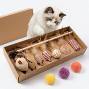 TUXTOOX 7PCS Cat Wand Toy Set, Interactive Feather Teaser Toys with Mouse & Ball Attachments, Durable Lightweight Indoor Boredom Relief Exercise Bonding Play Toy for Kittens & All Indoor Cats