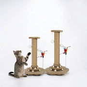 TUXTOOX Wooden Cat Scratching Post with Natural Sisal Rope, Interactive Cat Scratcher Tower with Hanging Ball & Teaser Wand, Stable Anti-Slip Base Furniture Protector Indoor Cat Claw Grinding Play Toy 46cm