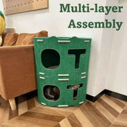 Felt Cat House with Holes Stackable Cat Castle House Corner Design Sturdy Cat Condo Four Seasons Folding Space Saving Detachable Semi-Enclosed Cat Bed