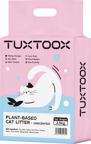 TUXTOOX Cat Litter, Plant-Based Eco-Friendly Tofu Litter, Fast Clumping, Low Dust, Superior Odor Control with Baking Soda, Non-Stick and Flushable 2.5KG